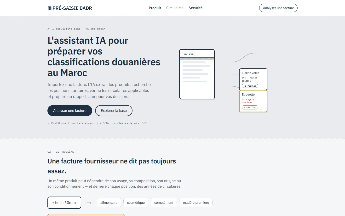 Pré-saisie BADR — assistant IA de classification douanière pour l'import au Maroc